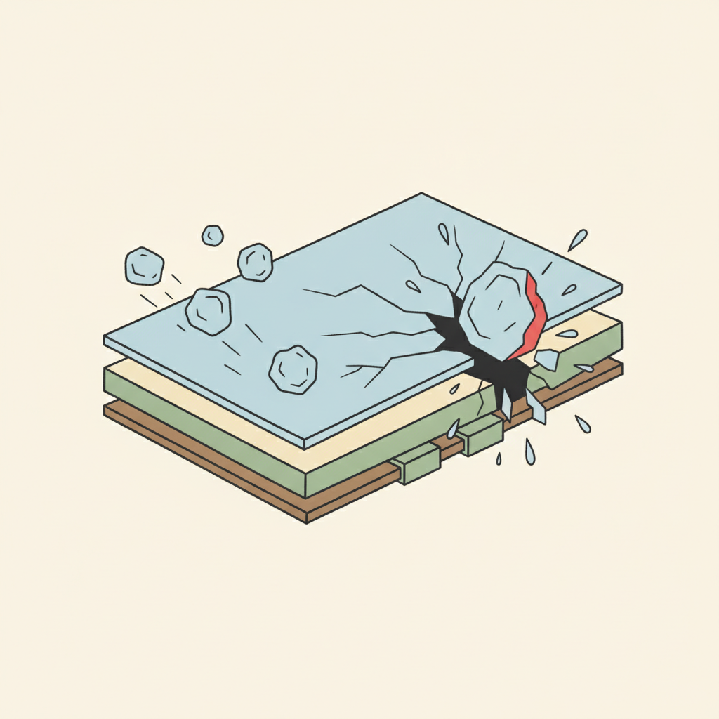 Ilustrácia dopadu krúp na štruktúru solárneho panelu